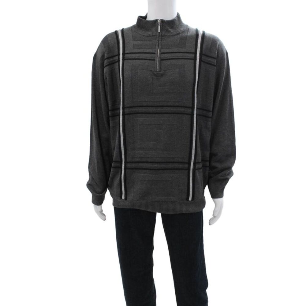 Stacy Adams Men Pullover Mock Neck Geometric Zip Sweater Dark Gray Size 2XL